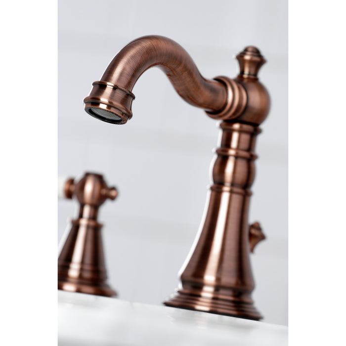 Kingston Heirloom FSC197PLAC - English Classic Two-Handle 3-Hole Deck Mount Widespread Bathroom Faucet with Brass Pop-Up, Antique Copper