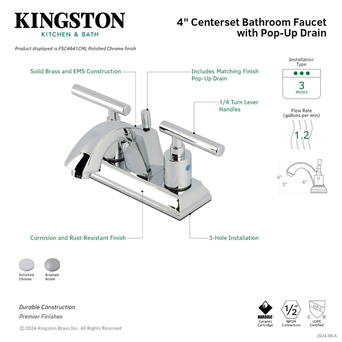Kingston Tulare FSC4641CML - Manhattan Double-Handle 3-Hole Deck Mount 4-Inch Centerset Bathroom Faucet with Pop-Up Drain, Polished Chrome