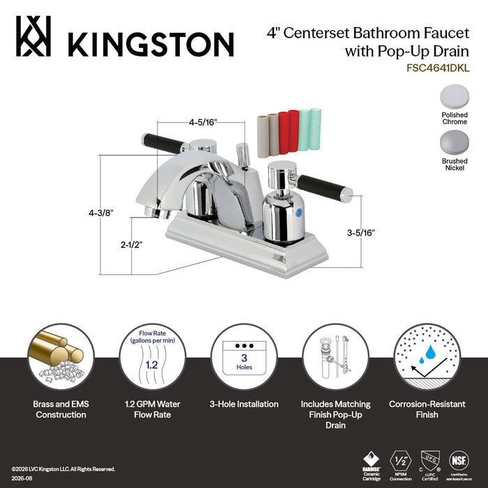 Kingston Tulare FSC4641DKL - Kaiser Double-Handle 3-Hole Deck Mount 4-Inch Centerset Bathroom Faucet with Pop-Up Drain, Polished Chrome