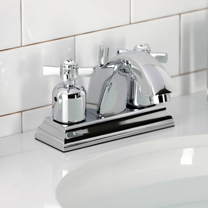 Kingston Tulare FSC4641ZX - Millennium Double-Handle 3-Hole Deck Mount 4-Inch Centerset Bathroom Faucet with Pop-Up Drain, Polished Chrome
