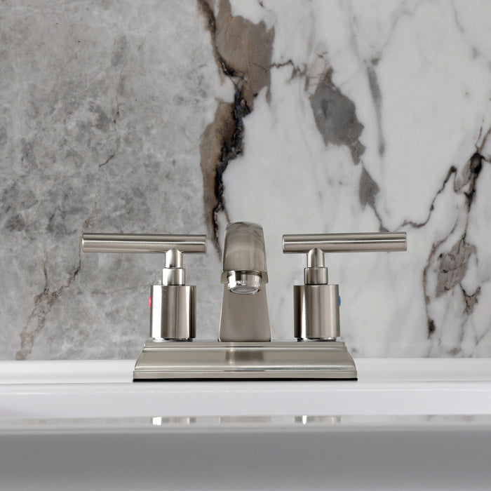 Kingston Tulare FSC4648CML - Manhattan Double-Handle 3-Hole Deck Mount 4-Inch Centerset Bathroom Faucet with Pop-Up Drain, Brushed Nickel