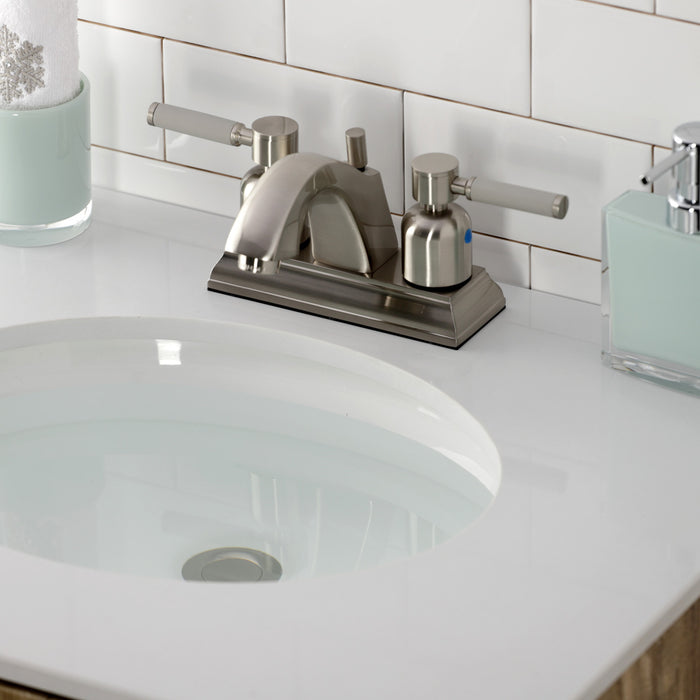 Kingston Tulare FSC4648DKL - Kaiser Double-Handle 3-Hole Deck Mount 4-Inch Centerset Bathroom Faucet with Pop-Up Drain, Brushed Nickel