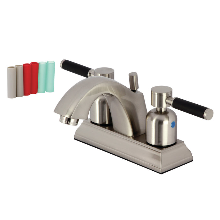 Kingston Tulare FSC4648DKL - Kaiser Double-Handle 3-Hole Deck Mount 4-Inch Centerset Bathroom Faucet with Pop-Up Drain, Brushed Nickel