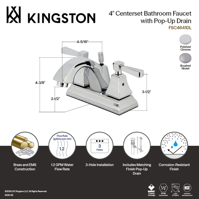 Kingston Tulare FSC4648DL - Concord Double-Handle 3-Hole Deck Mount 4-Inch Centerset Bathroom Faucet with Pop-Up Drain, Brushed Nickel