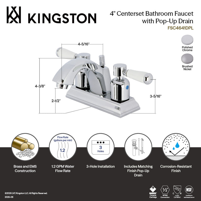 Kingston Tulare FSC4648DPL - Paris Double-Handle 3-Hole Deck Mount 4-Inch Centerset Bathroom Faucet with Pop-Up Drain, Brushed Nickel