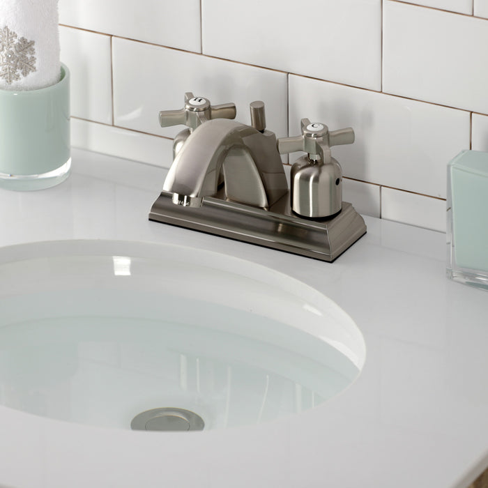 Kingston Tulare FSC4648ZX - Millennium Double-Handle 3-Hole Deck Mount 4-Inch Centerset Bathroom Faucet with Pop-Up Drain, Brushed Nickel