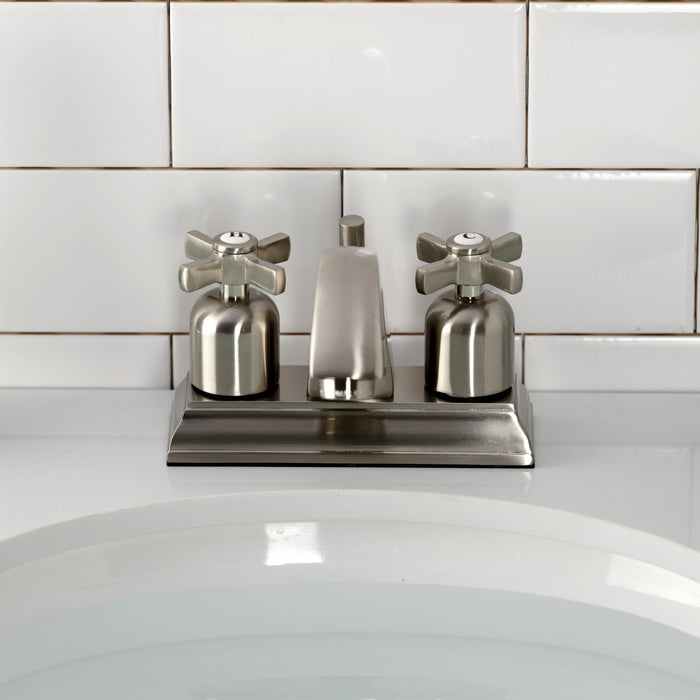 Kingston Tulare FSC4648ZX - Millennium Double-Handle 3-Hole Deck Mount 4-Inch Centerset Bathroom Faucet with Pop-Up Drain, Brushed Nickel