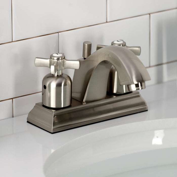 Kingston Tulare FSC4648ZX - Millennium Double-Handle 3-Hole Deck Mount 4-Inch Centerset Bathroom Faucet with Pop-Up Drain, Brushed Nickel