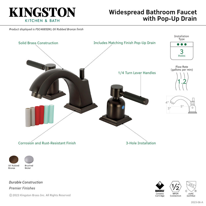 Kingston Tulare FSC4685DKL - Kaiser Two-Handle 3-Hole Deck Mount Widespread Bathroom Faucet with Pop-Up Drain, Oil Rubbed Bronze