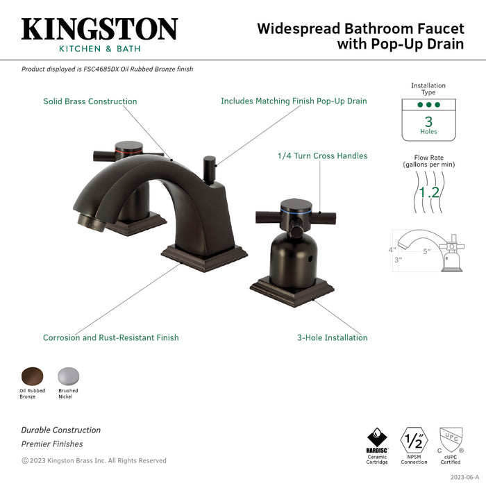 Kingston Tulare FSC4685DX - Concord Two-Handle 3-Hole Deck Mount Widespread Bathroom Faucet with Pop-Up Drain, Oil Rubbed Bronze