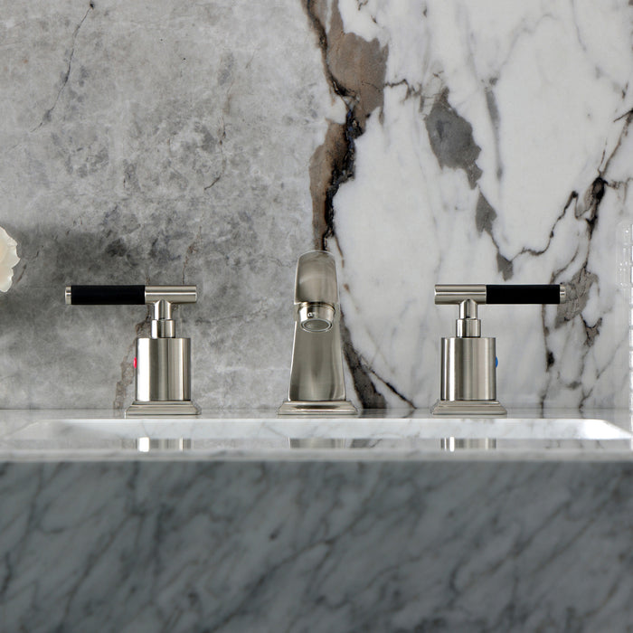 Kingston Tulare FSC4688CKL - Kaiser Two-Handle 3-Hole Deck Mount Widespread Bathroom Faucet with Pop-Up Drain, Brushed Nickel