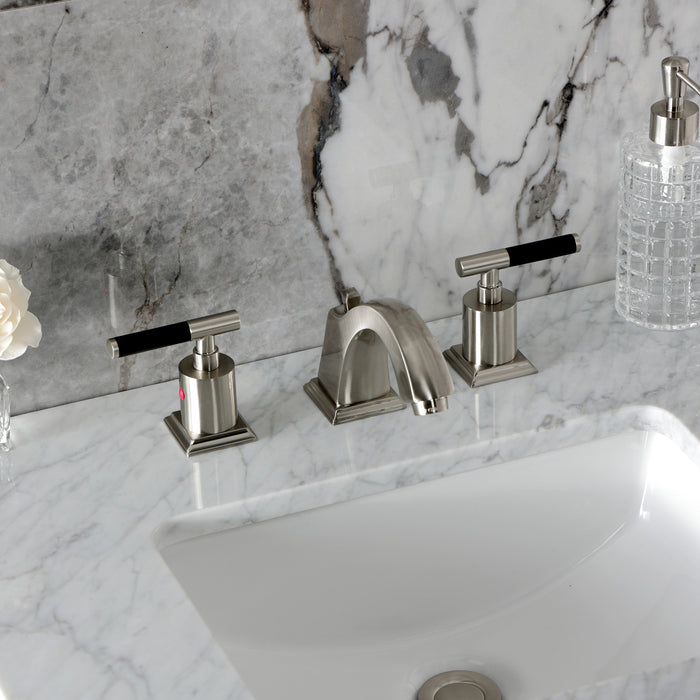 Kingston Tulare FSC4688CKL - Kaiser Two-Handle 3-Hole Deck Mount Widespread Bathroom Faucet with Pop-Up Drain, Brushed Nickel