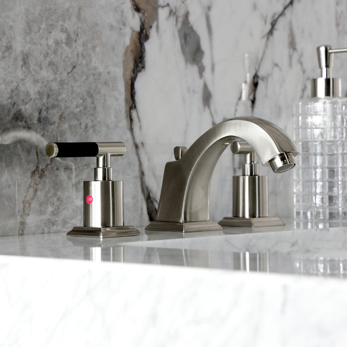 Kingston Tulare FSC4688CKL - Kaiser Two-Handle 3-Hole Deck Mount Widespread Bathroom Faucet with Pop-Up Drain, Brushed Nickel