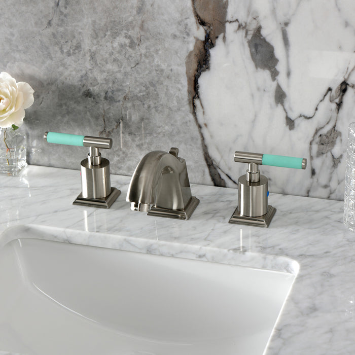 Kingston Tulare FSC4688CKL - Kaiser Two-Handle 3-Hole Deck Mount Widespread Bathroom Faucet with Pop-Up Drain, Brushed Nickel