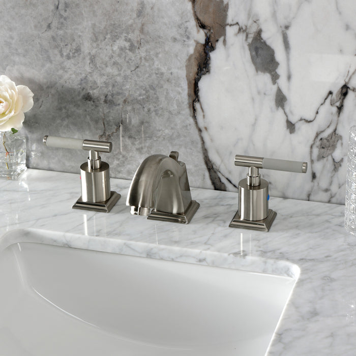 Kingston Tulare FSC4688CKL - Kaiser Two-Handle 3-Hole Deck Mount Widespread Bathroom Faucet with Pop-Up Drain, Brushed Nickel