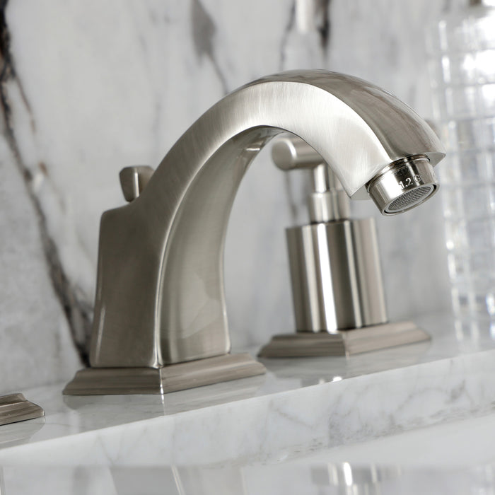 Kingston Tulare FSC4688CKL - Kaiser Two-Handle 3-Hole Deck Mount Widespread Bathroom Faucet with Pop-Up Drain, Brushed Nickel