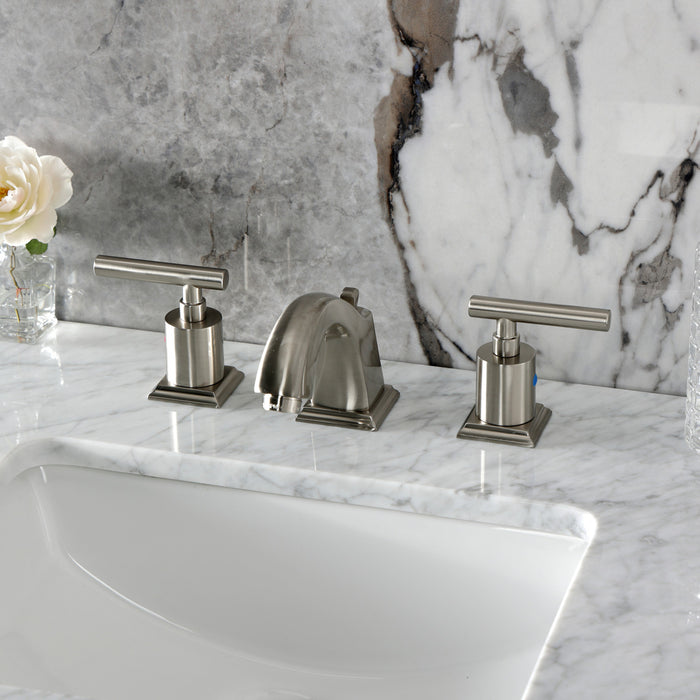 Kingston Tulare FSC4688CML - Manhattan Two-Handle 3-Hole Deck Mount Widespread Bathroom Faucet with Pop-Up Drain, Brushed Nickel