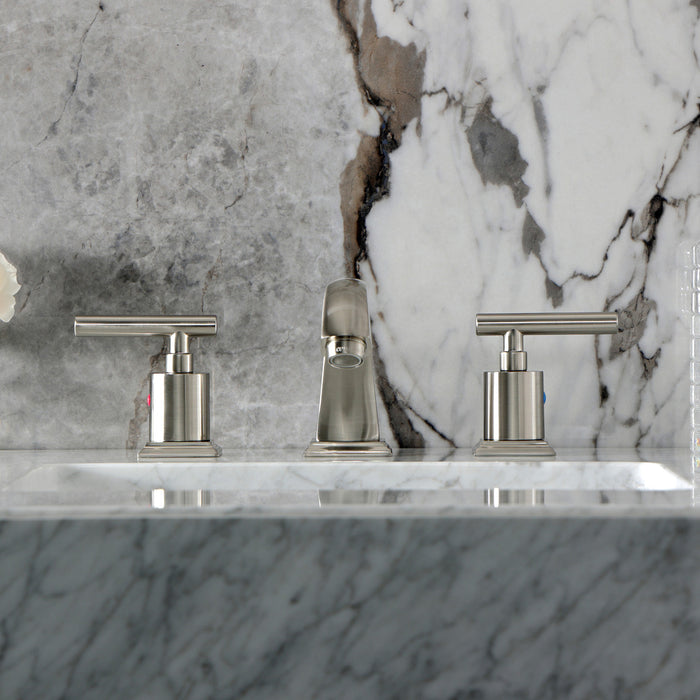 Kingston Tulare FSC4688CML - Manhattan Two-Handle 3-Hole Deck Mount Widespread Bathroom Faucet with Pop-Up Drain, Brushed Nickel