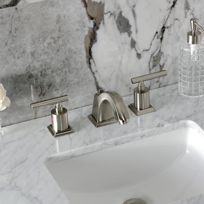 Kingston Tulare FSC4688CML - Manhattan Two-Handle 3-Hole Deck Mount Widespread Bathroom Faucet with Pop-Up Drain, Brushed Nickel