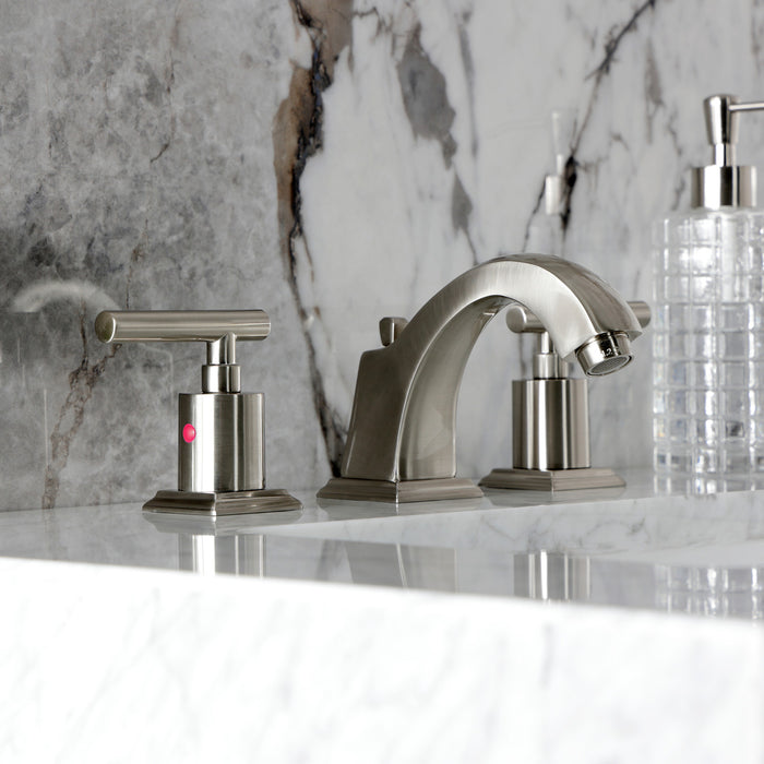 Kingston Tulare FSC4688CML - Manhattan Two-Handle 3-Hole Deck Mount Widespread Bathroom Faucet with Pop-Up Drain, Brushed Nickel