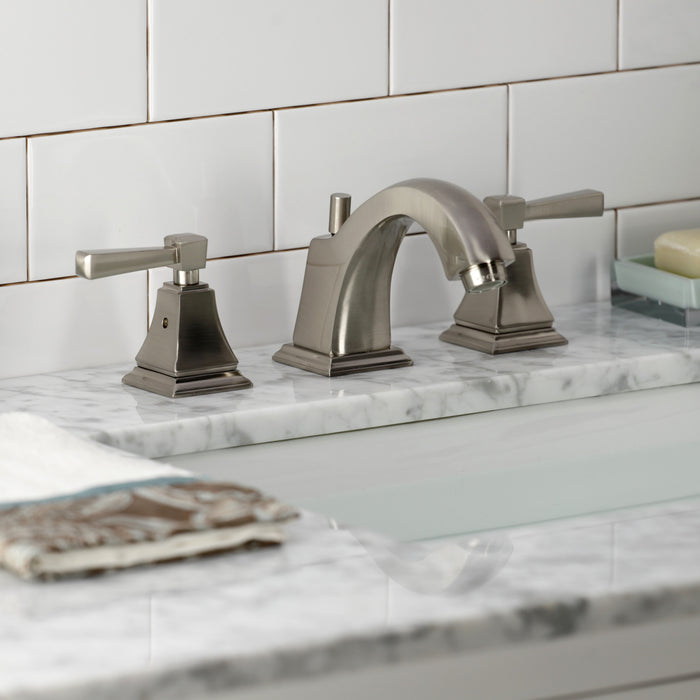 Kingston Tulare FSC4688DL - Concord Two-Handle 3-Hole Deck Mount Widespread Bathroom Faucet with Pop-Up Drain, Brushed Nickel