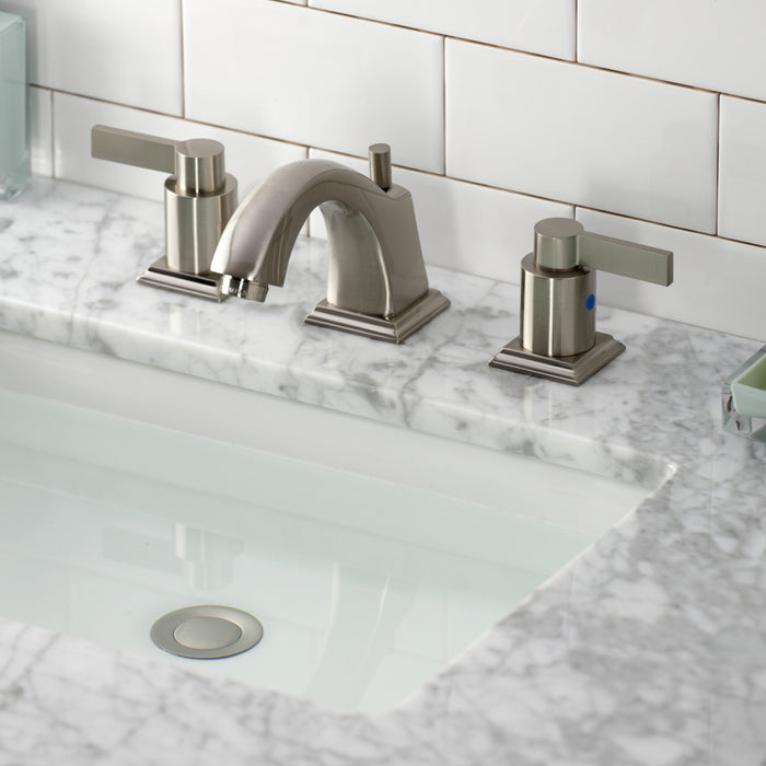 Kingston Tulare FSC4688NDL - NuvoFusion Two-Handle 3-Hole Deck Mount Widespread Bathroom Faucet with Pop-Up Drain, Brushed Nickel