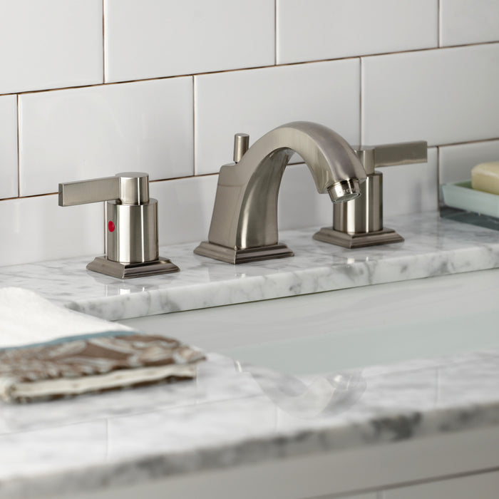 Kingston Tulare FSC4688NDL - NuvoFusion Two-Handle 3-Hole Deck Mount Widespread Bathroom Faucet with Pop-Up Drain, Brushed Nickel