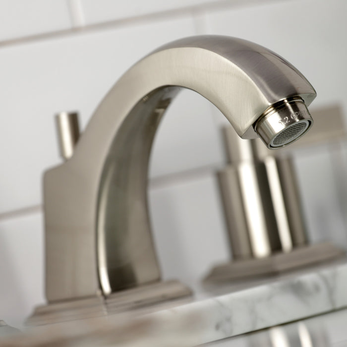 Kingston Tulare FSC4688NDL - NuvoFusion Two-Handle 3-Hole Deck Mount Widespread Bathroom Faucet with Pop-Up Drain, Brushed Nickel