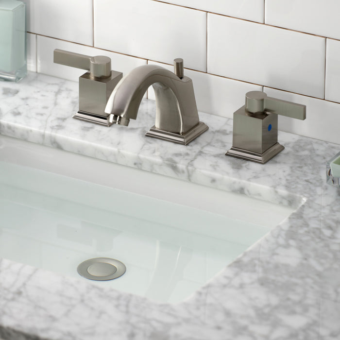 Kingston Meridian FSC4688NQL Two-Handle 3-Hole Deck Mount Widespread Bathroom Faucet with Pop-Up Drain, Brushed Nickel