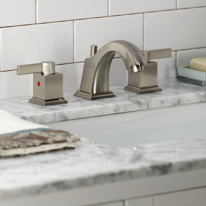 Kingston Meridian FSC4688NQL Two-Handle 3-Hole Deck Mount Widespread Bathroom Faucet with Pop-Up Drain, Brushed Nickel