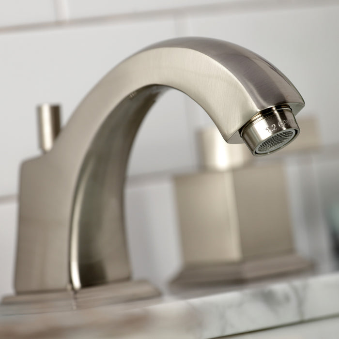 Kingston Meridian FSC4688NQL Two-Handle 3-Hole Deck Mount Widespread Bathroom Faucet with Pop-Up Drain, Brushed Nickel