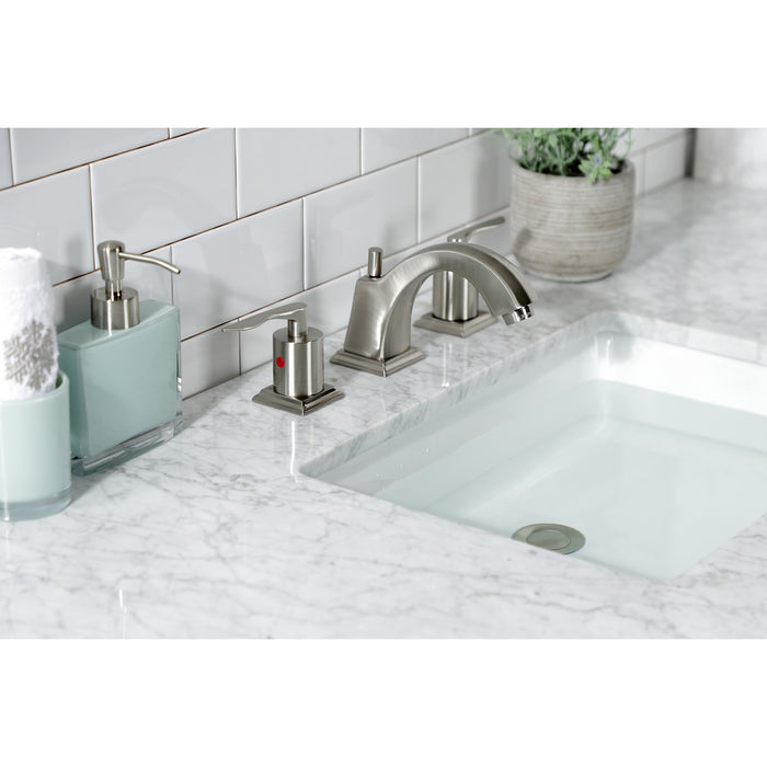 Kingston Tulare FSC4688SVL - Serena Two-Handle 3-Hole Deck Mount Widespread Bathroom Faucet with Pop-Up Drain, Brushed Nickel