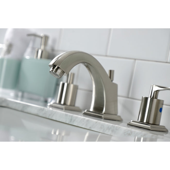 Kingston Tulare FSC4688SVL - Serena Two-Handle 3-Hole Deck Mount Widespread Bathroom Faucet with Pop-Up Drain, Brushed Nickel
