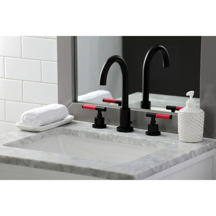 Kaiser FSC8920CKL Two-Handle 3-Hole Deck Mount Widespread Bathroom Faucet with Brass Pop-Up, Matte Black