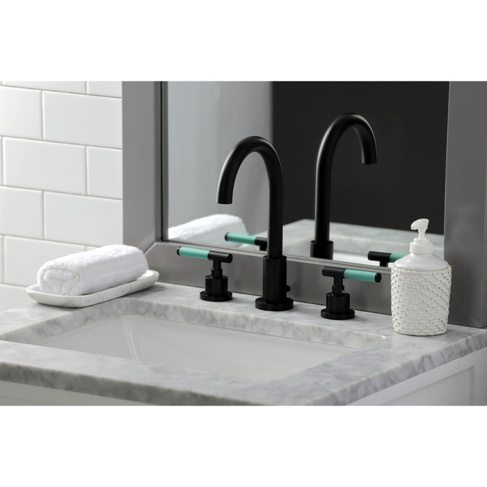 Kaiser FSC8920CKL Two-Handle 3-Hole Deck Mount Widespread Bathroom Faucet with Brass Pop-Up, Matte Black