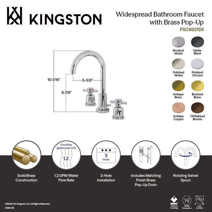 Kingston Sona FSC8920DX - Concord Two-Handle 3-Hole Deck Mount Widespread Bathroom Faucet with Brass Pop-Up, Matte Black