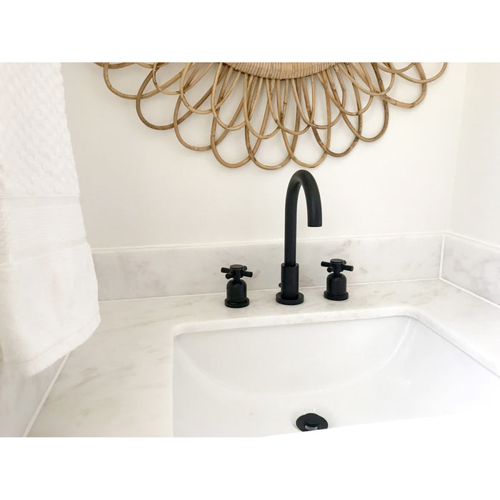 Kingston Sona FSC8920DX - Concord Two-Handle 3-Hole Deck Mount Widespread Bathroom Faucet with Brass Pop-Up, Matte Black