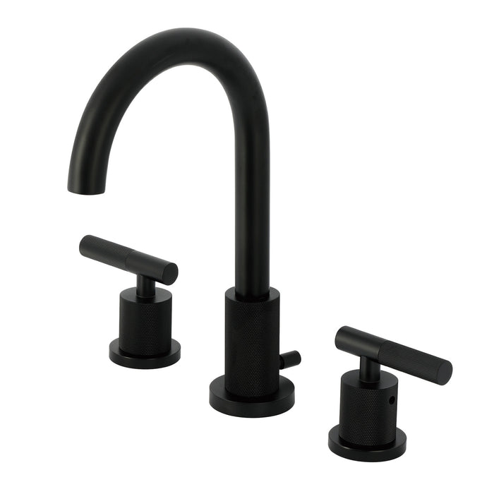 Kingston Sona FSC8920KNL - Convergent Two-Handle 3-Hole Deck Mount Widespread Bathroom Faucet with Knurled Handle and Brass Pop-Up, Matte Black