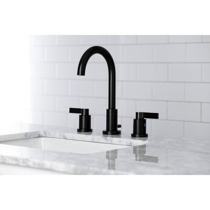 NuvoFusion FSC8920NDL Two-Handle 3-Hole Deck Mount Widespread Bathroom Faucet with Brass Pop-Up, Matte Black