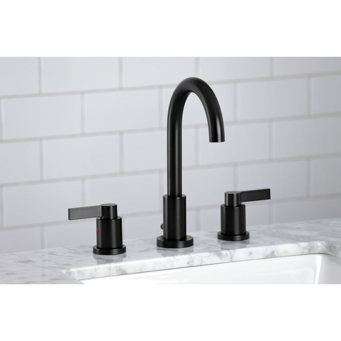 NuvoFusion FSC8920NDL Two-Handle 3-Hole Deck Mount Widespread Bathroom Faucet with Brass Pop-Up, Matte Black