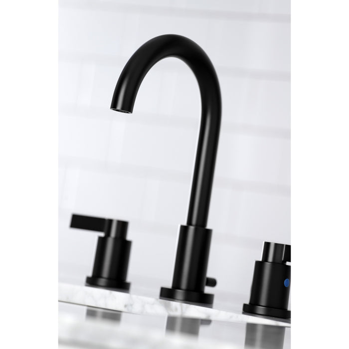 NuvoFusion FSC8920NDL Two-Handle 3-Hole Deck Mount Widespread Bathroom Faucet with Brass Pop-Up, Matte Black