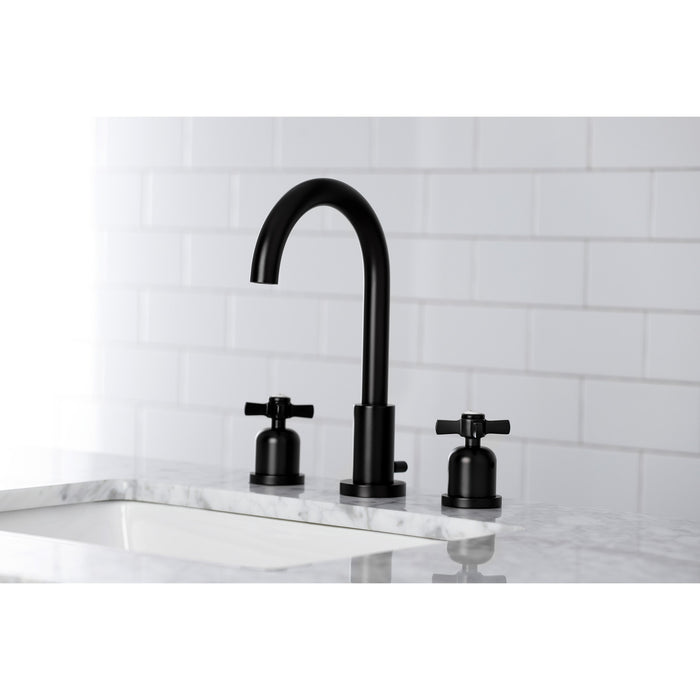Kingston Sona FSC8920ZX - Millennium Two-Handle 3-Hole Deck Mount Widespread Bathroom Faucet with Brass Pop-Up, Matte Black