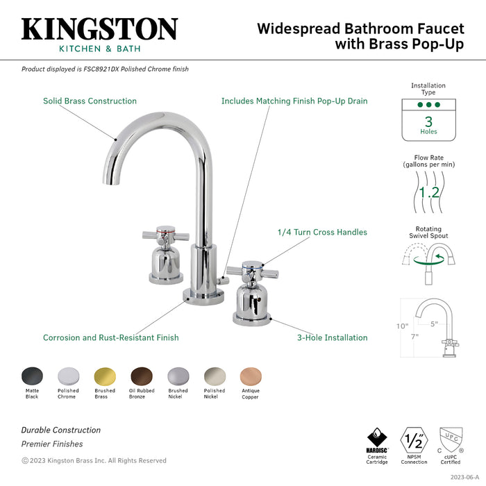 Kingston Sona FSC8921DX - Concord Two-Handle 3-Hole Deck Mount Widespread Bathroom Faucet with Brass Pop-Up, Polished Chrome