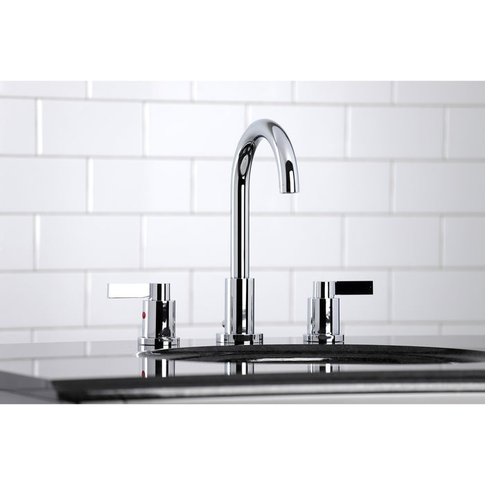 Kingston Sona FSC8921NDL - NuvoFusion Two-Handle 3-Hole Deck Mount Widespread Bathroom Faucet with Brass Pop-Up, Polished Chrome