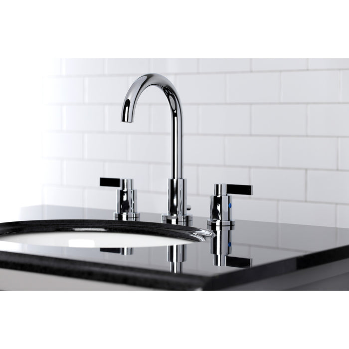 Kingston Sona FSC8921NDL - NuvoFusion Two-Handle 3-Hole Deck Mount Widespread Bathroom Faucet with Brass Pop-Up, Polished Chrome