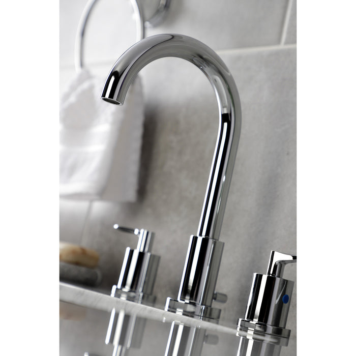 Kingston Tulare FSC8921SVL - Serena Two-Handle 3-Hole Deck Mount Widespread Bathroom Faucet with Brass Pop-Up, Polished Chrome