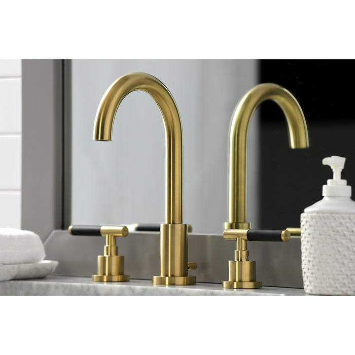 Kingston Sona FSC8923CKL - Kaiser Two-Handle 3-Hole Deck Mount Widespread Bathroom Faucet with Brass Pop-Up, Brushed Brass
