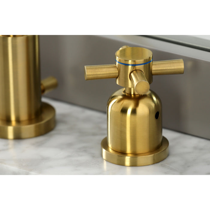Kingston Sona FSC8923DX - Concord Two-Handle 3-Hole Deck Mount Widespread Bathroom Faucet with Brass Pop-Up, Brushed Brass