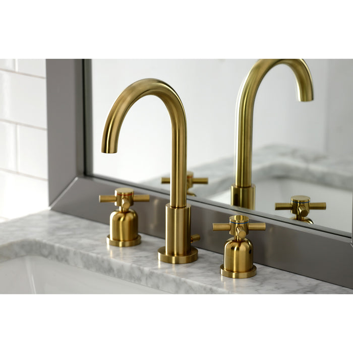 Kingston Sona FSC8923DX - Concord Two-Handle 3-Hole Deck Mount Widespread Bathroom Faucet with Brass Pop-Up, Brushed Brass