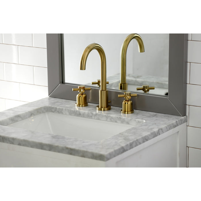 Kingston Sona FSC8923DX - Concord Two-Handle 3-Hole Deck Mount Widespread Bathroom Faucet with Brass Pop-Up, Brushed Brass